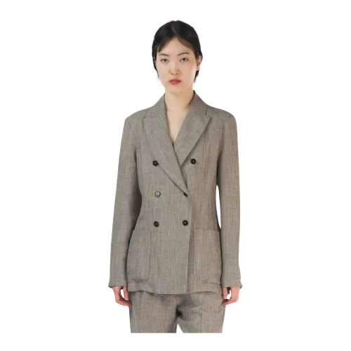 Barena Venezia , Double-Breasted Unlined Jacket with Patch Pockets and Double Back Slit ,Gray female, Sizes: