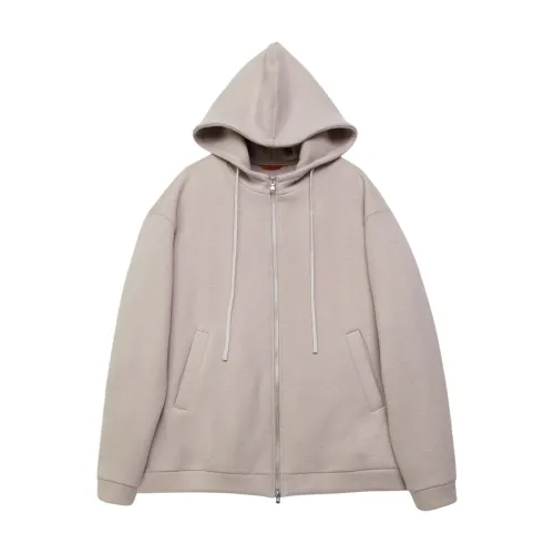 Barena Venezia , Hooded Wool Jersey Sweatshirt with Front Zip ,Beige male, Sizes: