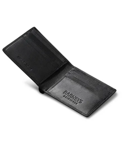 Barneys Originals Mens Black Leather Bi Fold RFID Wallet with 6 Card Slots - One Size