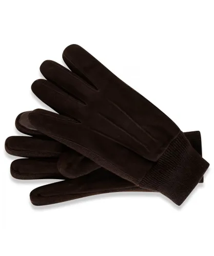 Barneys Originals Mens Dark Brown Suede Glove with Elasticated Cuff Leather