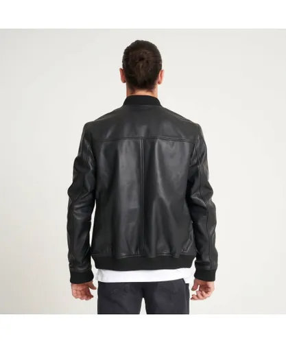 Barneys Originals Mens Fine-Milled Leather Bomber Jacket - Black