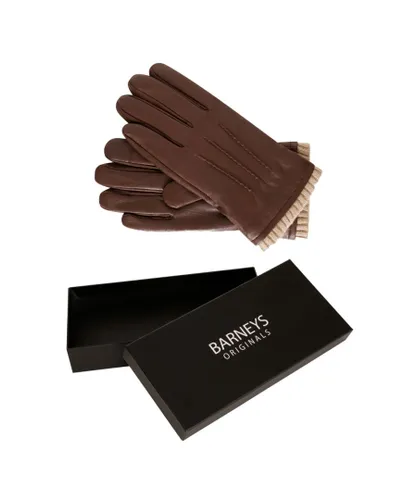 Barneys Originals Mens Gift Boxed Brown Goat Leather Glove with Cream Knit Cuff