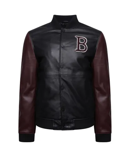 Barneys Originals Mens Varsity Bomber Jacket - Black Leather