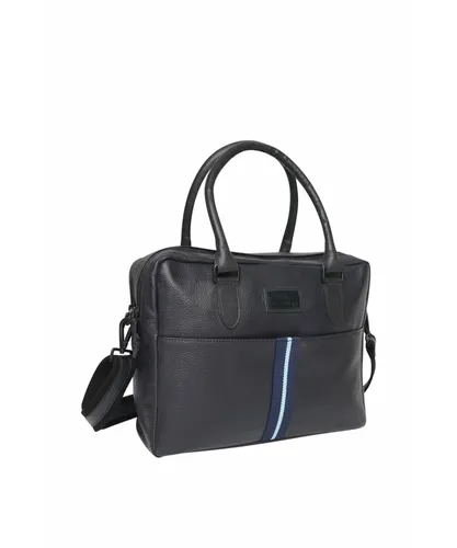Barneys Originals Unisex Striped Leather Laptop Bag - Black - One Size