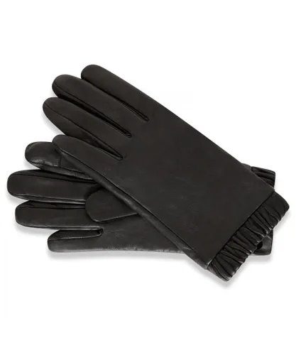 Barneys Originals Womens Black Leather Gloves With Elasticated Cuff