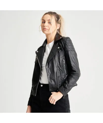Barneys Originals Womens Clara Textured Biker Jacket - Black Leather