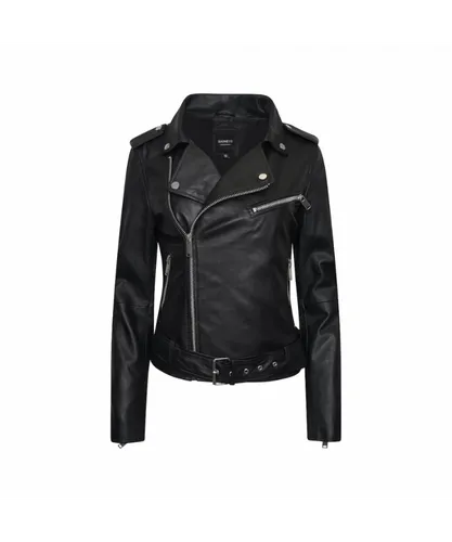 Barneys Originals Womens 'Emma' Belted Leather Biker Jacket - Black