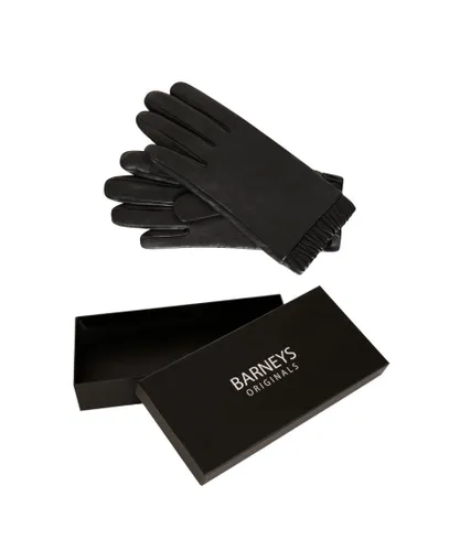 Barneys Originals Womens Gift Boxed Black Leather Gloves With Elasticated Cuff