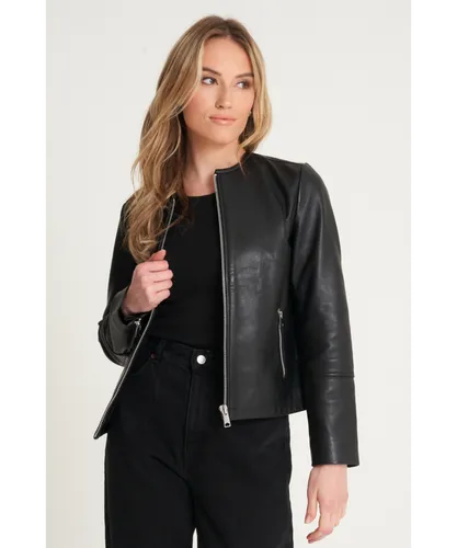 Barneys Originals Womens Minimal Leather Jacket - Black
