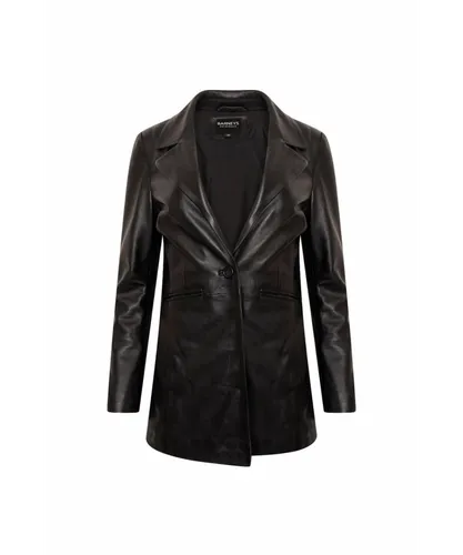 Barneys Originals Womens Real Leather Blazer in Black
