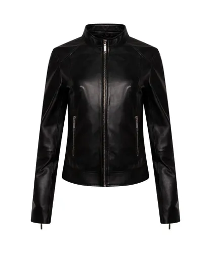 Barneys Originals Womens Real Leather Moto Biker Jacket - Black