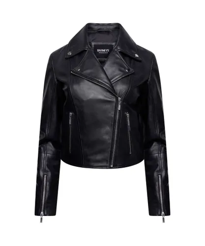 Barneys Originals Womens Real Leather Simple Biker Jacket - Black