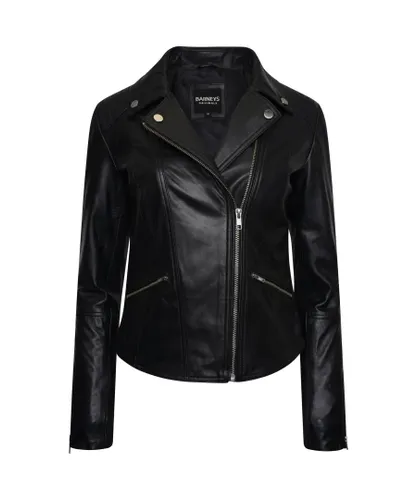 Barneys Originals Womens Ribbed Leather Jacket - Black