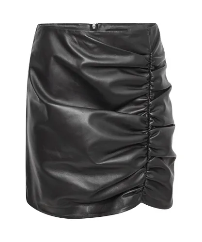 Barneys Originals Womens Ruched Real Leather Skirt - Black