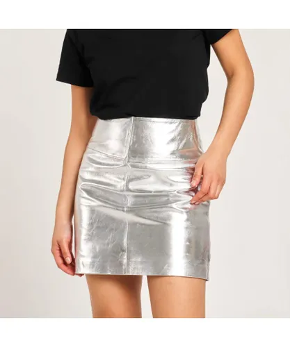 Barneys Originals Womens Silver Leather Mini Skirt