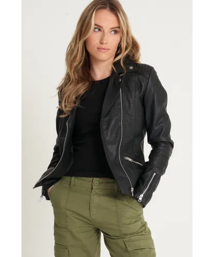 Barneys Originals Womens Tall Belina Leather Biker Jacket - Black