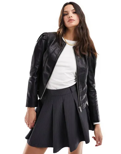 Barney's Originals zip leather jacket with sleeve detail in black