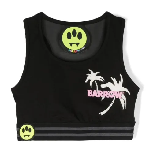 Barrow , Black Cropped Kids Top with Logo Print ,Black female, Sizes: