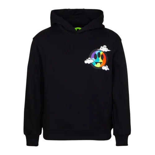 Barrow , Black Hooded Sweater with Multicolor Smile Print ,Black male, Sizes: