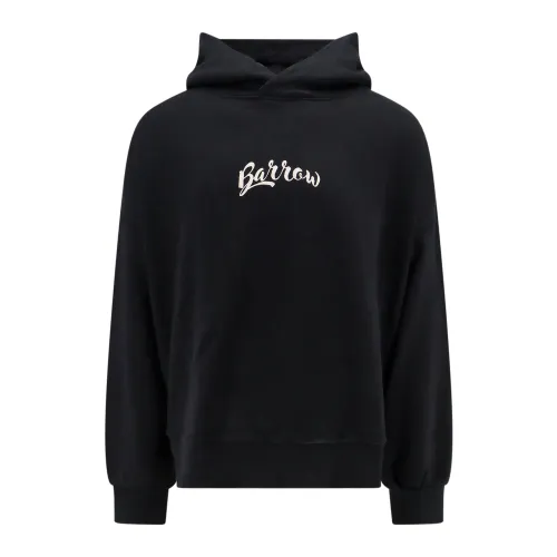 Barrow , Black Hooded Sweatshirt with Maxi Print ,Black male, Sizes: