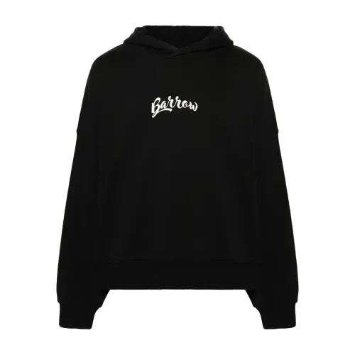 Barrow , Black Sweater with Hood and Logo Detail ,Black male, Sizes: