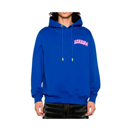 Barrow , Blue Hooded Sweatshirt with Chest Letters and Back Design ,Blue male, Sizes: