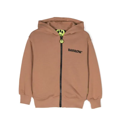 Barrow , Brown Logo-Print Zip-Up Hooded Jacket ,Brown male, Sizes: