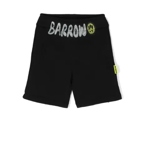 Barrow , Kids Black Cotton Sports Shorts with Printed Logo ,Black male, Sizes:
