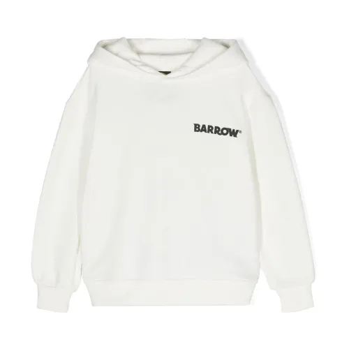 Barrow , Kids White Cotton Hoodie with Holographic Logo ,White male, Sizes: