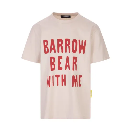 Barrow , Logo Print Cotton T-Shirt ,Beige female, Sizes: