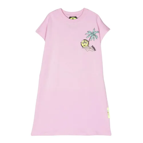 Barrow , Pink T-Shirt Dress with Multicolor Logo Print ,Pink female, Sizes:
