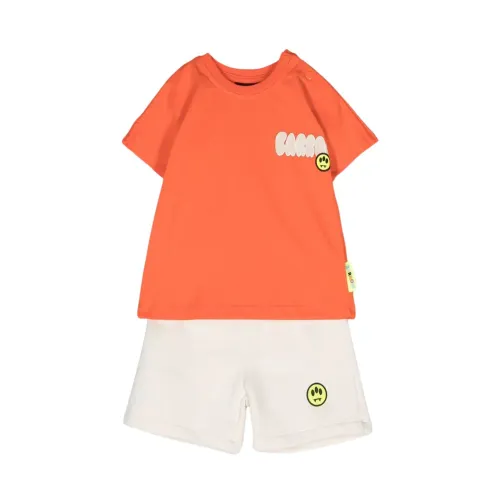 Barrow , Sporty T-shirt and Printed Bermuda Set ,Orange male, Sizes: