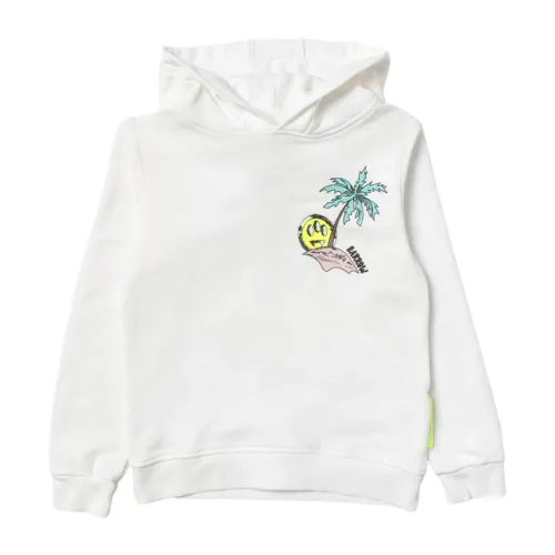 Barrow , White Hooded Sweater with Multicolor Print ,White unisex, Sizes: