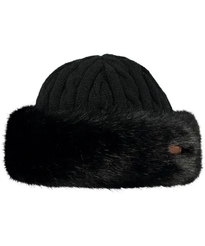 Barts Womens Ladies Fur Trim Warm Cable Knit Walking Beanie Hat - Black - One