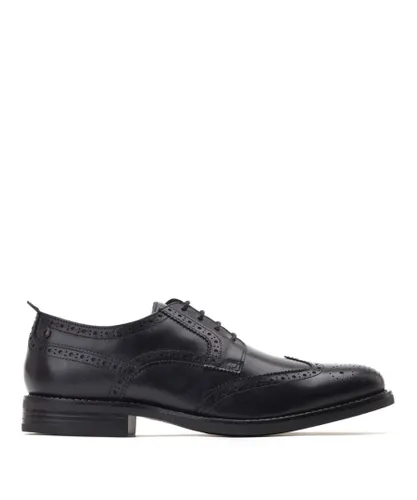 Base London Mens Cooper Washed Black Leather Brogue Shoes