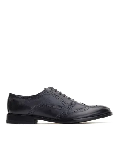 Base London Mens Darcy Burnished Navy Leather Brogue Shoes