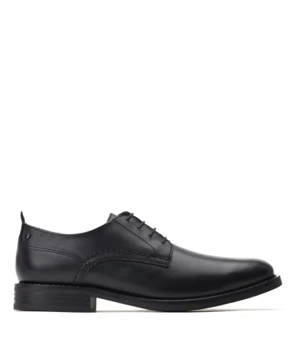 Base London Mens Newman Washed Black Leather Derby Shoes