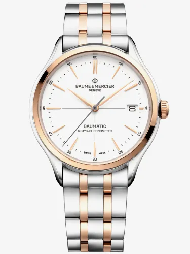 Baume & Mercier Mens Clifton Pink Gold and White Dial 10458