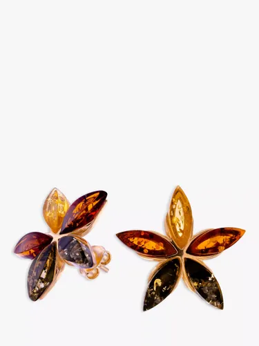 Be-Jewelled Amber Flower Stud Earrings, Gold/Multi - Gold/Multi - Female