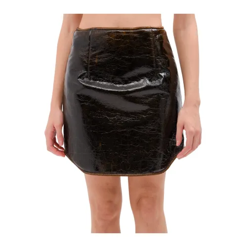 Beatrice .b , Brown Vinyl Mini Skirt with Darted Detail ,Brown female, Sizes: