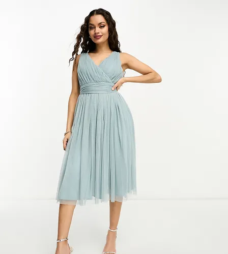 Beauut Petite Bridal midi tulle with bow back in misty green
