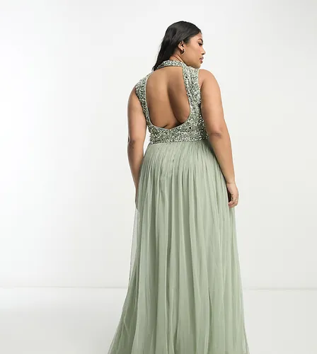 Beauut Plus Bridesmaid 2 in 1 embellished maxi dress with full tulle skirt in sage-Green