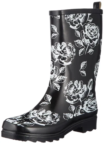 Beck Women's Black Roses Wellington rain boots