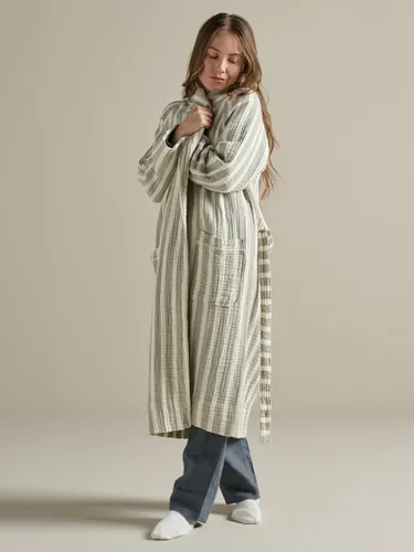Bedfolk Dream Stripe Cotton Dressing Gown, Sage - Sage - Male