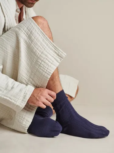 Bedfolk Ribbed Cashmere Socks - Navy - Male