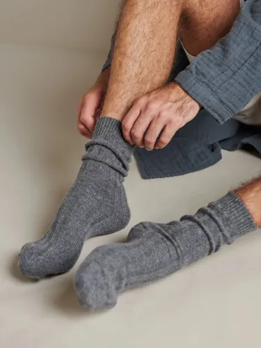 Bedfolk Ribbed Cashmere Socks - Slate - Male
