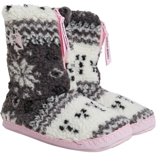 Bedroom Athletics Womens Jessica Fairisle Sherpa Fleece Slipper Boots Grey/Soft Pink