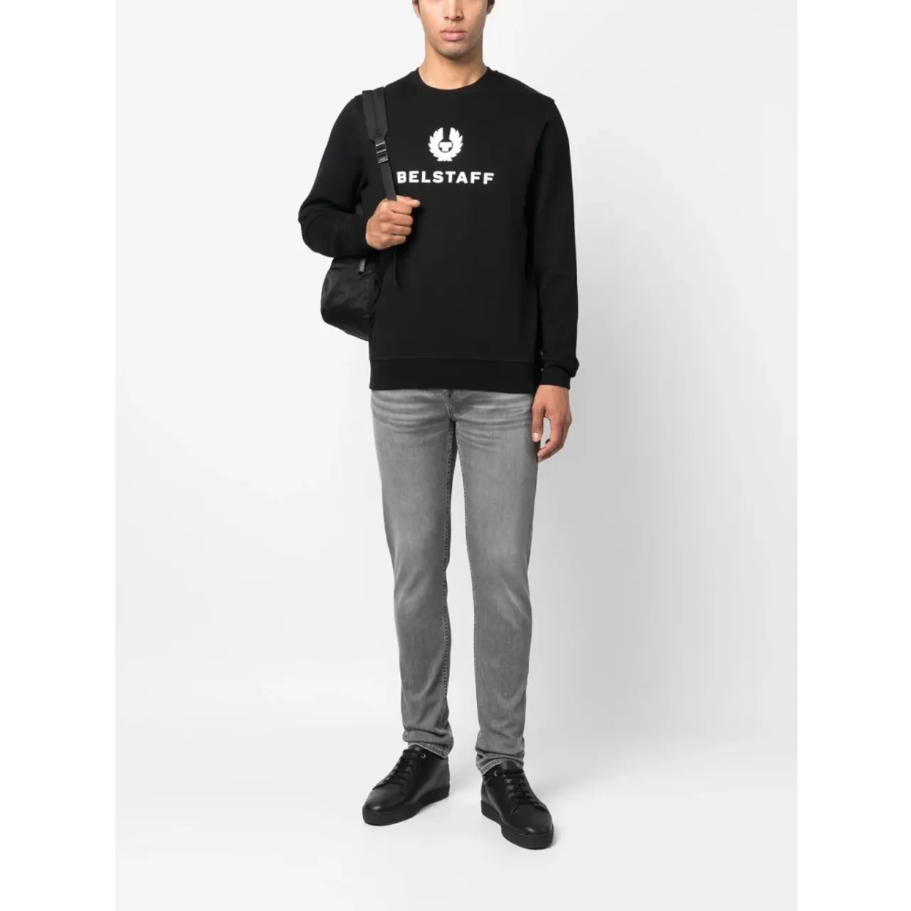 Belstaff , Black Sweaters with Phoenix Logo ,Black male, Sizes: