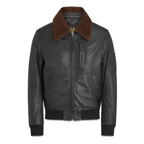 Belstaff , Classic Black Leather Bomber Jacket ,Black male, Sizes: