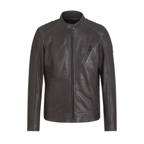 Belstaff , Grey Leather Jacket for Men ,Gray male, Sizes: